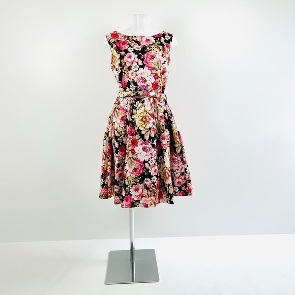 Lindy Bop Audrey Womens Floral Dress UK16 Belted Fit & Flare Retro Style - Picture 6 of 8